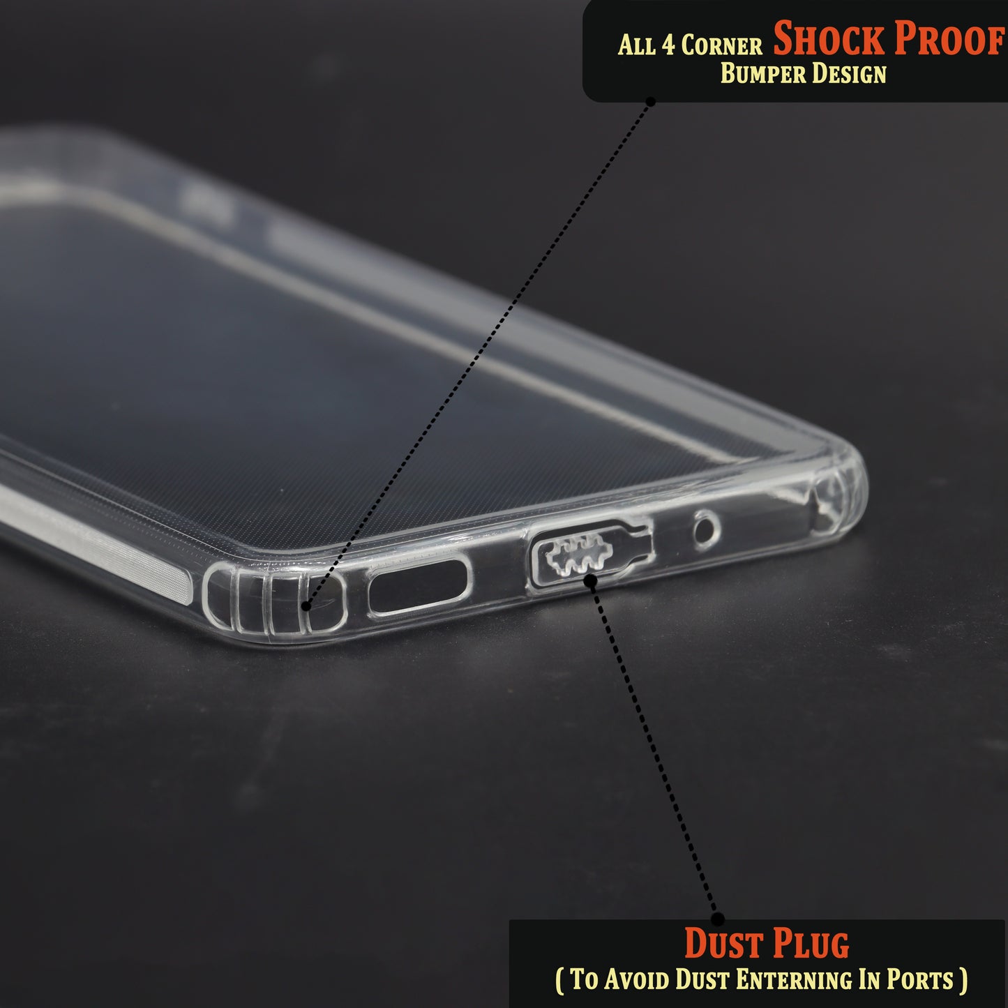 VAKIBO Super Premium Soft TPU Transparent Case With Dustplug,Side Grip,Corner Protection,lanyard Cuts,Camera Protection Suitable for Samsung M53