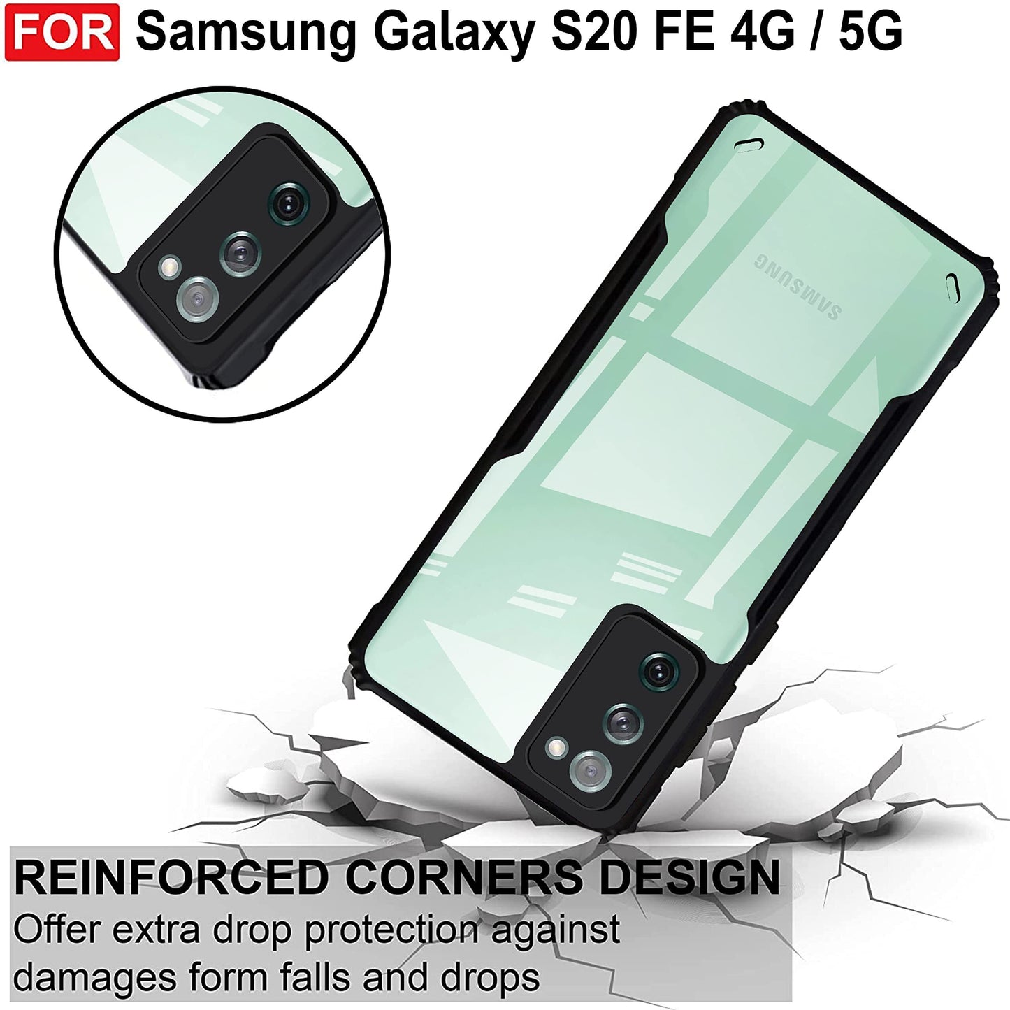 VAKIBO Best Selling Black and Transparent Back Cover Case Made With Soft TPU and Acrylic With 4 Corner and Camera Protection Suitable for Samsung Galaxy S20 FE