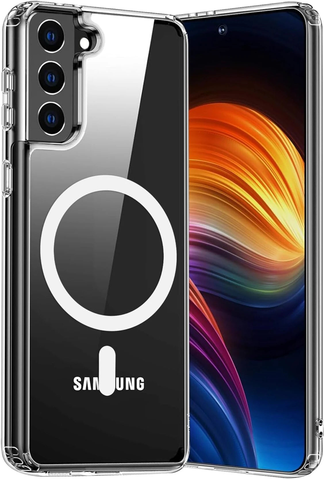 VAKIBO Megnatic Magsafe Transparent Coloured Soft with Hard back Back Cover Case With Camera Protection Ring Suitable for Samsung Galaxy S21