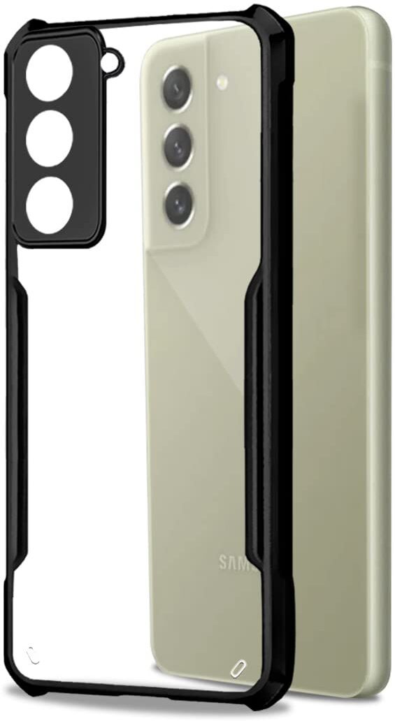 VAKIBO Best Selling Black and Transparent Back Cover Case Made With Soft TPU and Acrylic With 4 Corner and Camera Protection Suitable for Samsung Galaxy S21 FE