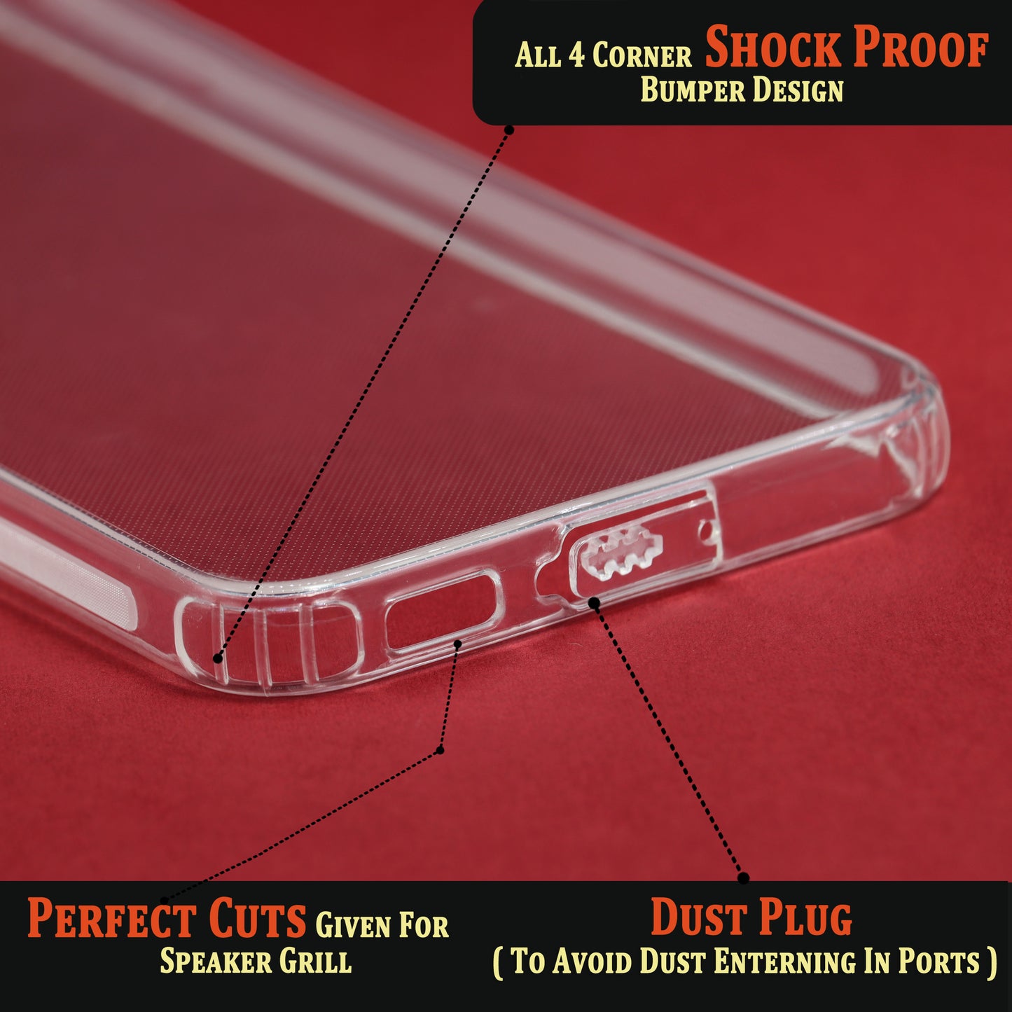 VAKIBO Super Premium Soft TPU Transparent Case With Dustplug,Side Grip,Corner Protection,lanyard Cuts,Camera Protection Suitable for Samsung S23