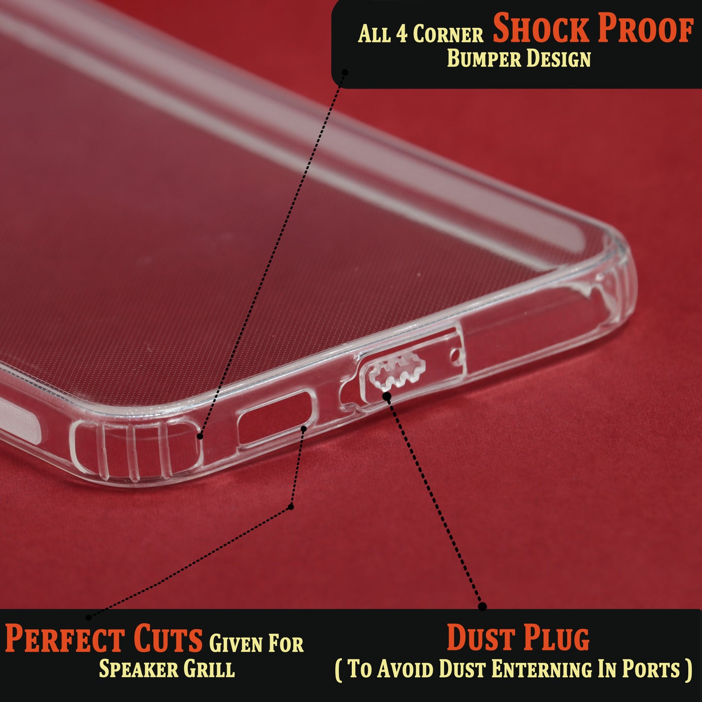 VAKIBO Super Premium Soft TPU Transparent Case With Dustplug,Side Grip,Corner Protection,lanyard Cuts,Camera Protection Suitable for Samsung S23 Plus