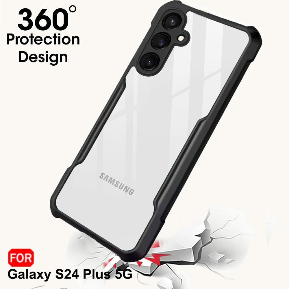 VAKIBO Best Selling Black and Transparent Back Cover Case Made With Soft TPU and Acrylic With 4 Corner and Camera Protection Suitable for Samsung Galaxy S24 Plus
