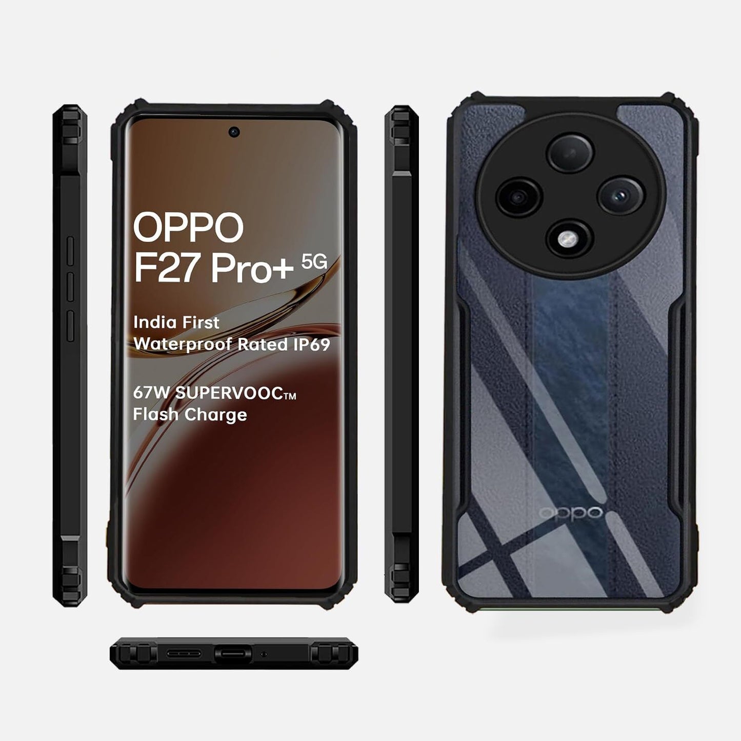 VAKIBO Super Premium Black Border Transparent Case With Corner Protection & Camera Protection Suitable for Oppo F27 Pro