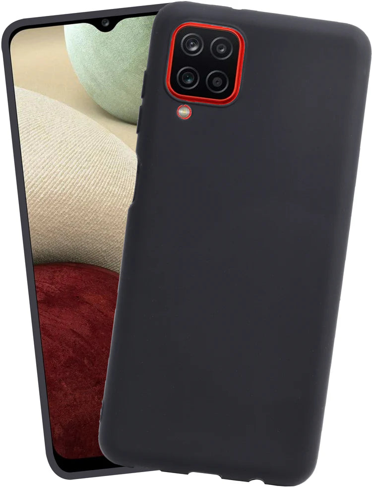VAKIBO 1.2 MM Thick Black Coloured Soft TPU Rubber Back Cover Case With Camera Protection Ring Suitable for Samsung Galaxy F12