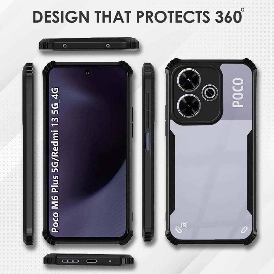 VAKIBO Super Premium Black Border Transparent Case With Corner Protection & Camera Protection Suitable for Poco M6 Plus