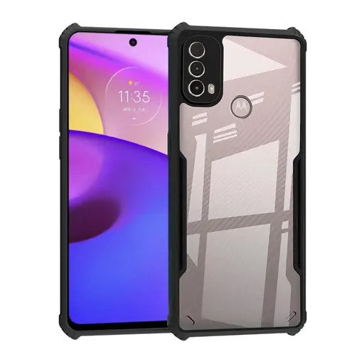VAKIBO Super Premium Black Border Transparent Case With Corner Protection & Camera Protection Suitable for Moto E30