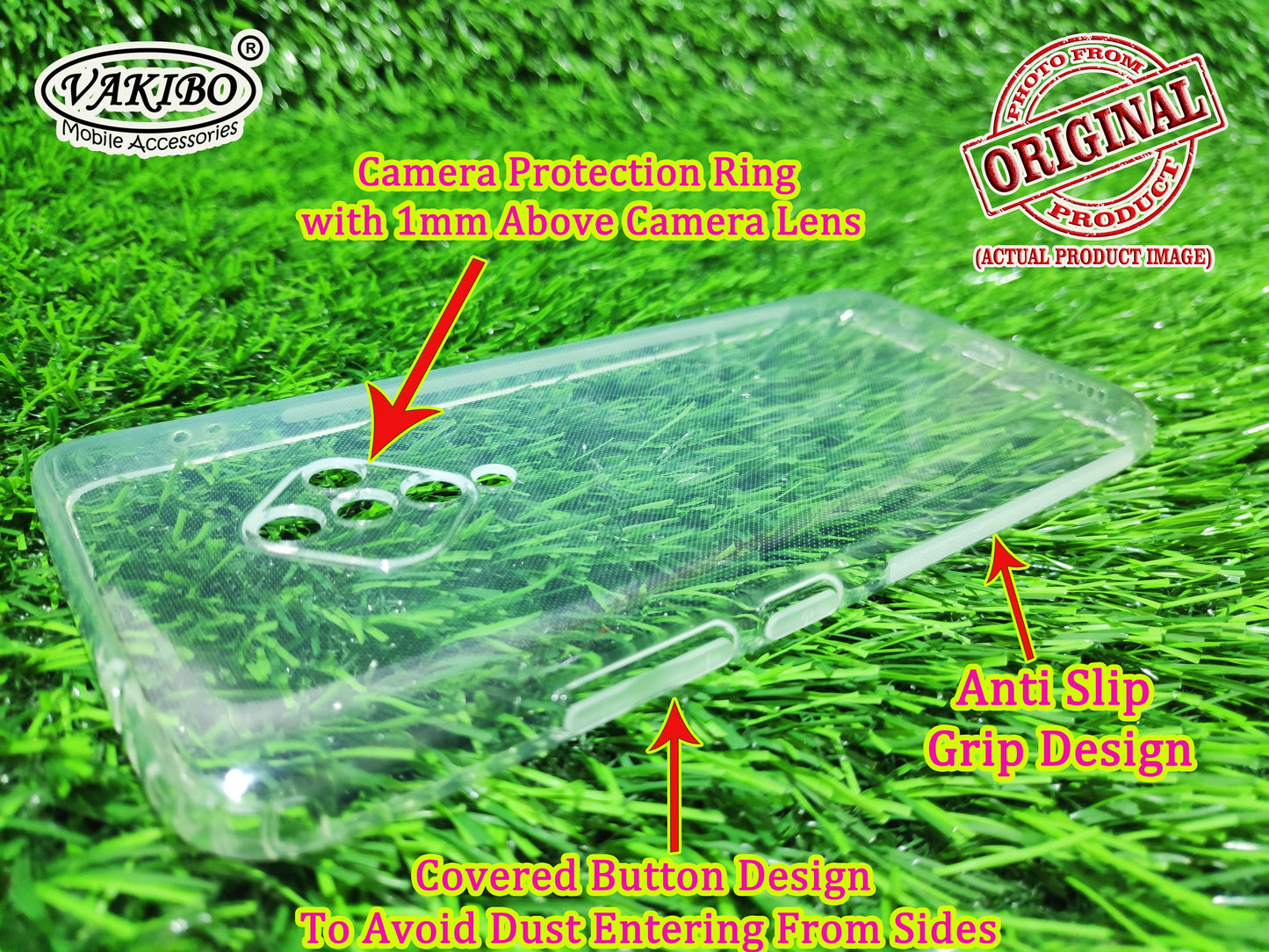 VAKIBO Super Premium Soft TPU Transparent Case With Dustplug,Side Grip,Corner Protection,lanyard Cuts,Camera Protection Suitable for Vivo S1 Pro