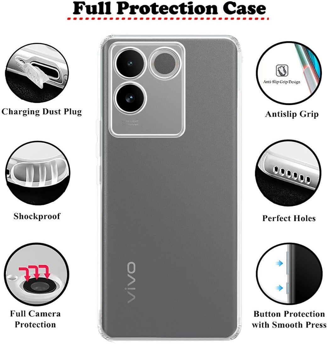 VAKIBO Premium Clear 1.5MM Thick Transparent Soft TPU Rubber Back Cover Case With Camera Protection Suitable for Vivo T2 Pro 5G