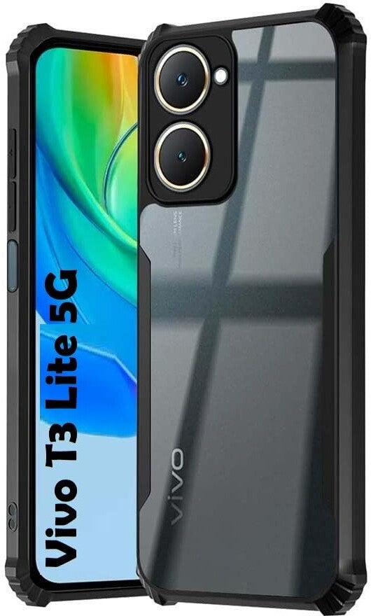 VAKIBO Super Premium Black Border Transparent Case With Corner Protection & Camera Protection Suitable for Vivo T3 Lite