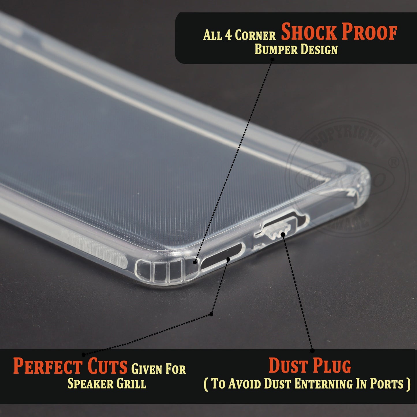VAKIBO Super Premium Soft TPU Transparent Case With Dustplug,Side Grip,Corner Protection,lanyard Cuts,Camera Protection Suitable for Vivo V21E