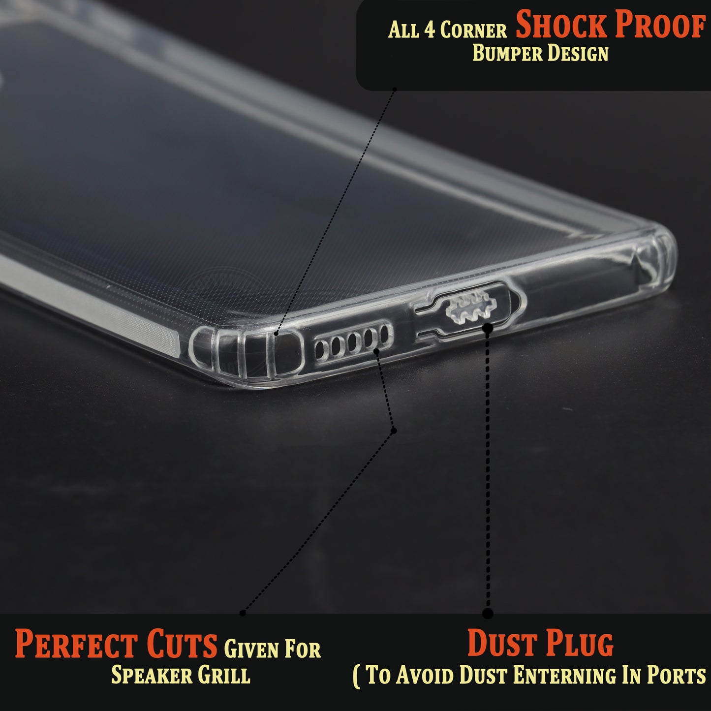 VAKIBO Super Premium Soft TPU Transparent Case With Dustplug,Side Grip,Corner Protection,lanyard Cuts,Camera Protection Suitable for Vivo V23 Pro