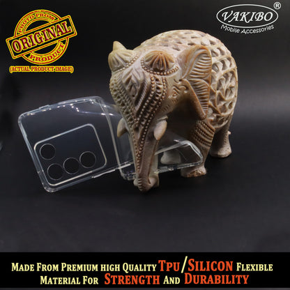 VAKIBO Super Premium Soft TPU Transparent Case With Dustplug,Side Grip,Corner Protection,lanyard Cuts,Camera Protection Suitable for Vivo V27