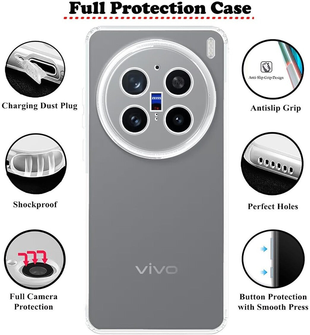 VAKIBO Premium Clear 1.5MM Thick Transparent Soft TPU Rubber Back Cover Case With Camera Protection Suitable for Vivo X200 Pro