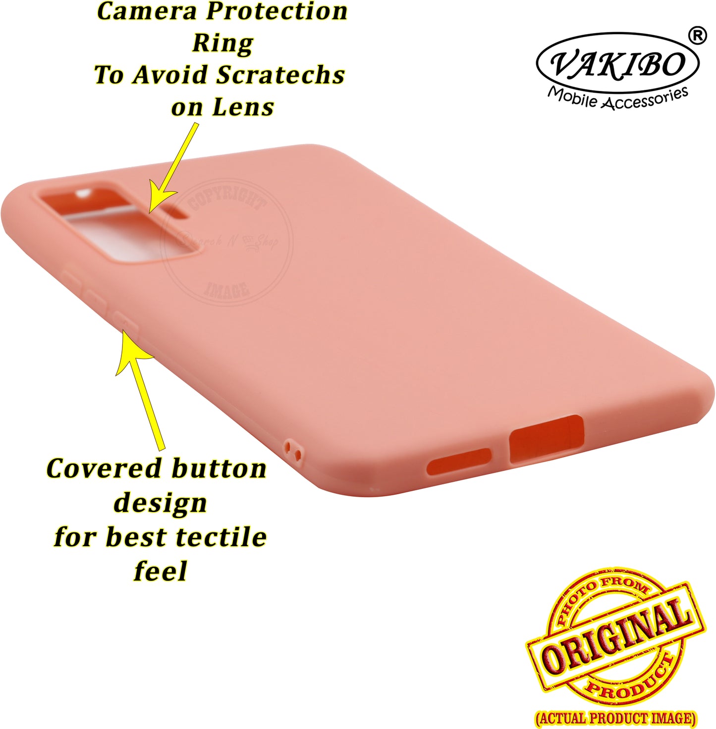 VAKIBO 1.2 MM Thick Peach Coloured Soft TPU Rubber Back Cover Case With Camera Protection Ring Suitable for Vivo X50