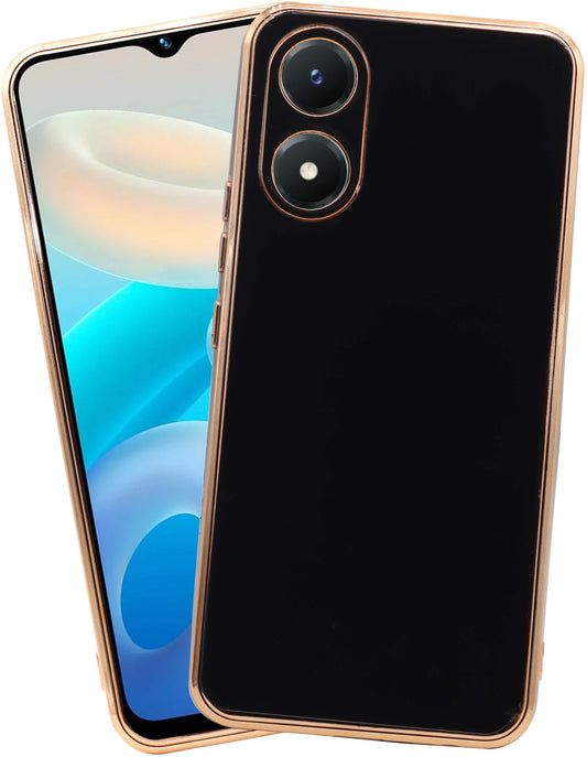 VAKIBO Golden Chrome Border Black Coloured Soft TPU Back Cover Case With Camera Protection Suitable for Vivo Y02S