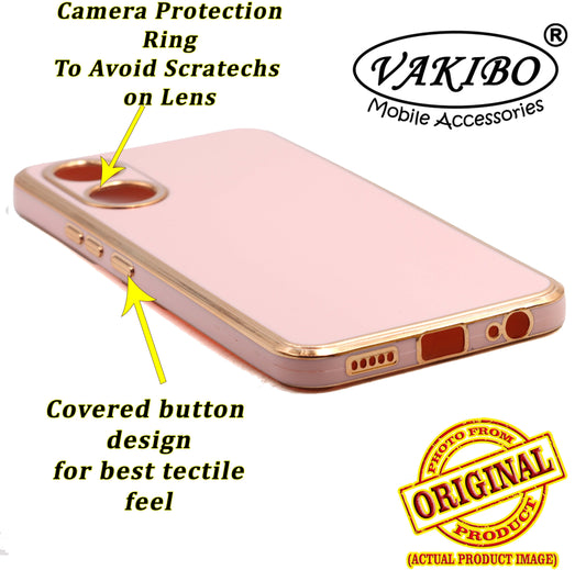 VAKIBO Golden Chrome Border Peach Coloured Soft TPU Back Cover Case With Camera Protection Suitable for Vivo Y02S