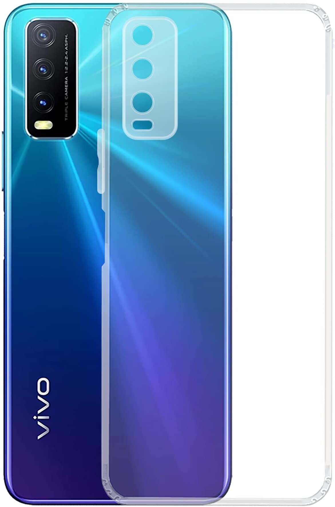 VAKIBO Super Premium Soft TPU Transparent Case With Dustplug,Side Grip,Corner Protection,lanyard Cuts,Camera Protection Suitable for Vivo Y20T
