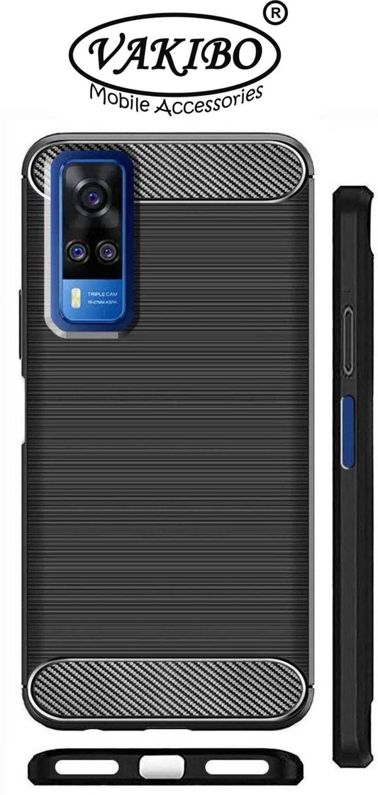VAKIBO Carbon Fiber Brushed Black Coloured Soft TPU Back Cover Case With Camera Protection Ring Suitable for Vivo Y53S