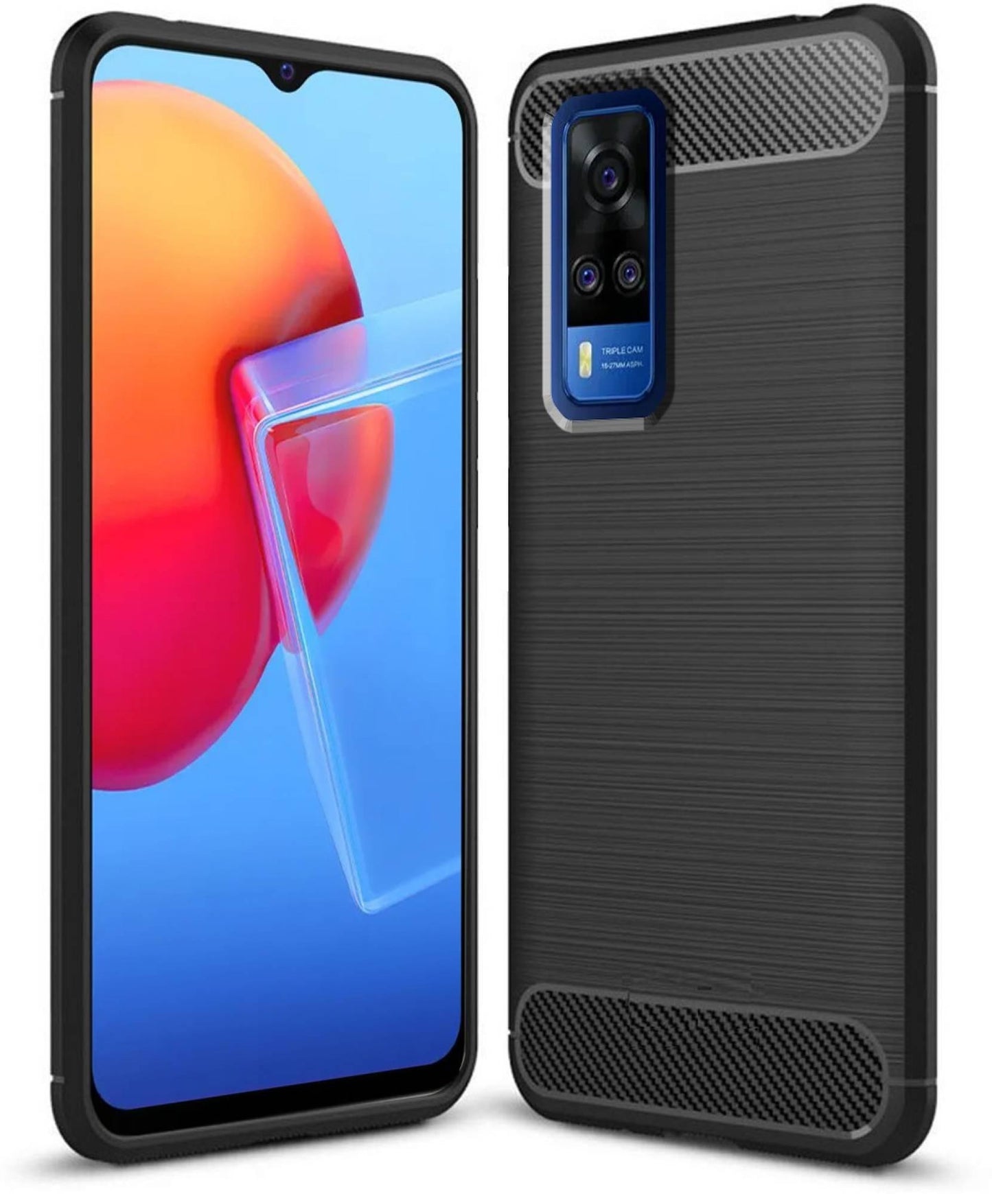 VAKIBO Carbon Fiber Brushed Black Coloured Soft TPU Back Cover Case With Camera Protection Ring Suitable for Vivo Y53S