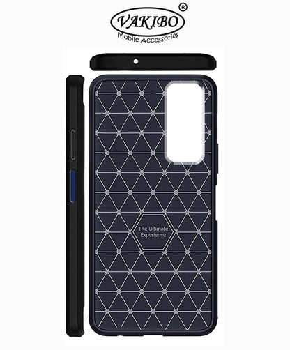 VAKIBO Carbon Fiber Brushed Black Coloured Soft TPU Back Cover Case With Camera Protection Ring Suitable for Vivo Y51 2020