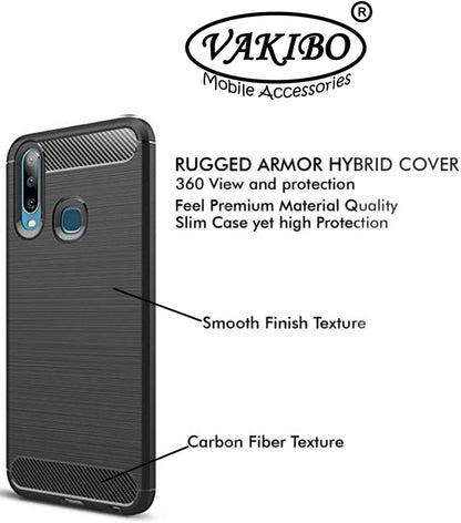 VAKIBO Carbon Fiber Brushed Black Coloured Soft TPU Back Cover Case With Camera Protection Ring Suitable for Vivo Z1 Pro