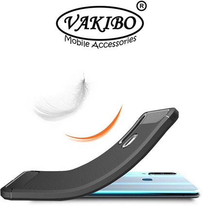 VAKIBO Carbon Fiber Brushed Black Coloured Soft TPU Back Cover Case With Camera Protection Ring Suitable for Vivo Y19
