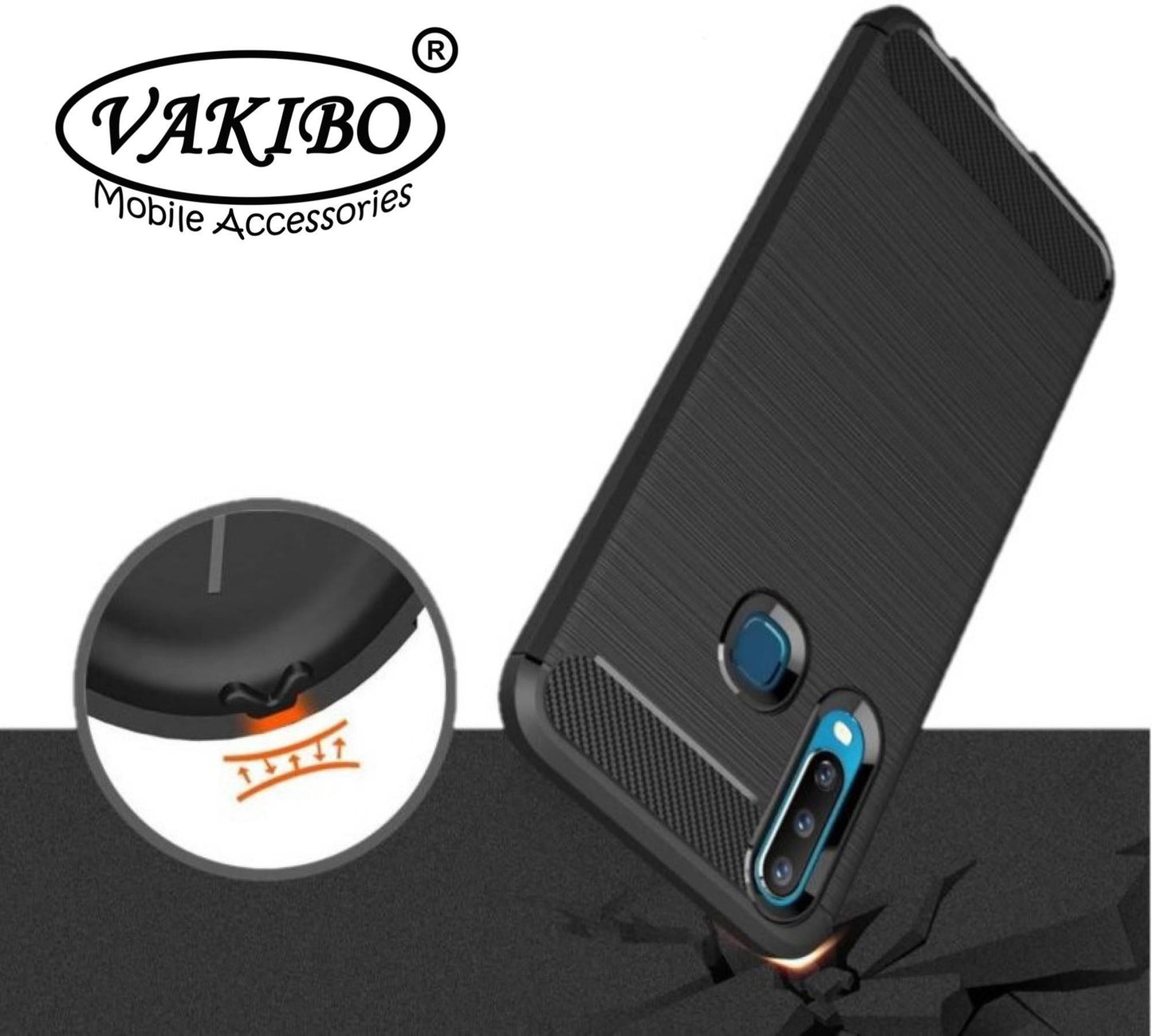 VAKIBO Carbon Fiber Brushed Black Coloured Soft TPU Back Cover Case With Camera Protection Ring Suitable for Vivo Y19