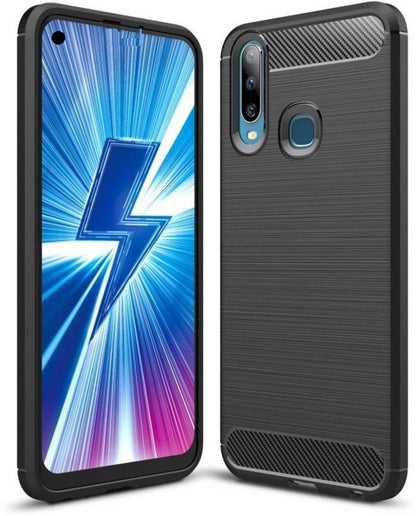 VAKIBO Carbon Fiber Brushed Black Coloured Soft TPU Back Cover Case With Camera Protection Ring Suitable for Vivo Y19