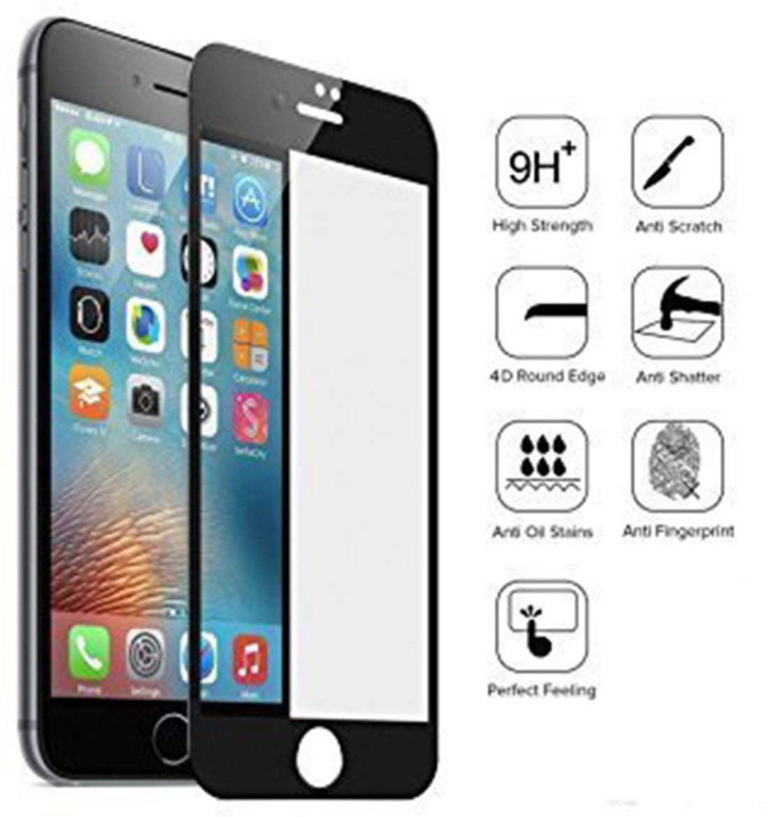 Super Premium Quality Tempered Glass Screen Guard Protector With Black Border Suitable For Apple iPhone 6s