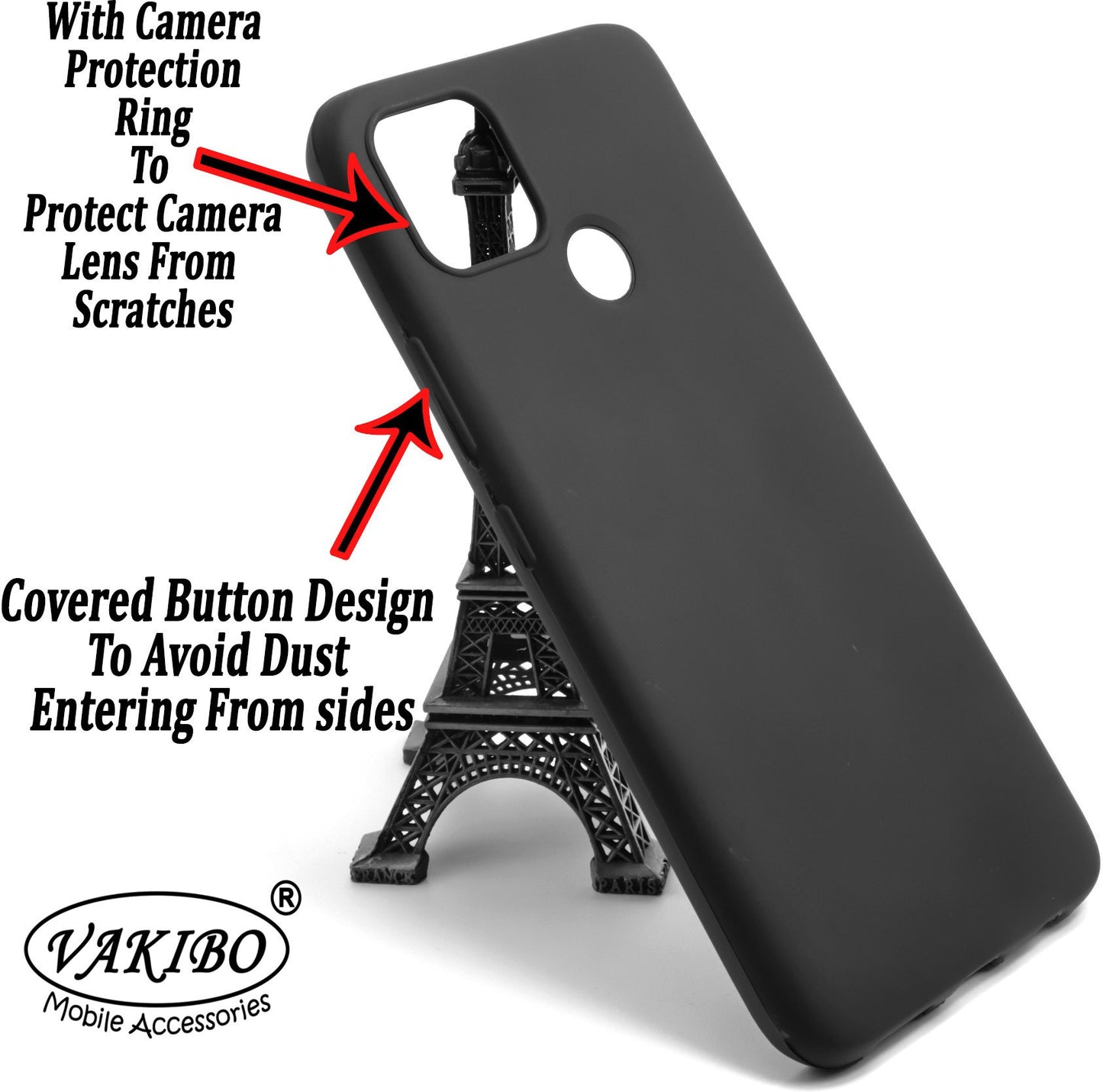 VAKIBO Matte Frosted Black Coloured Soft TPU Back Cover Case Suitable for Realme C25