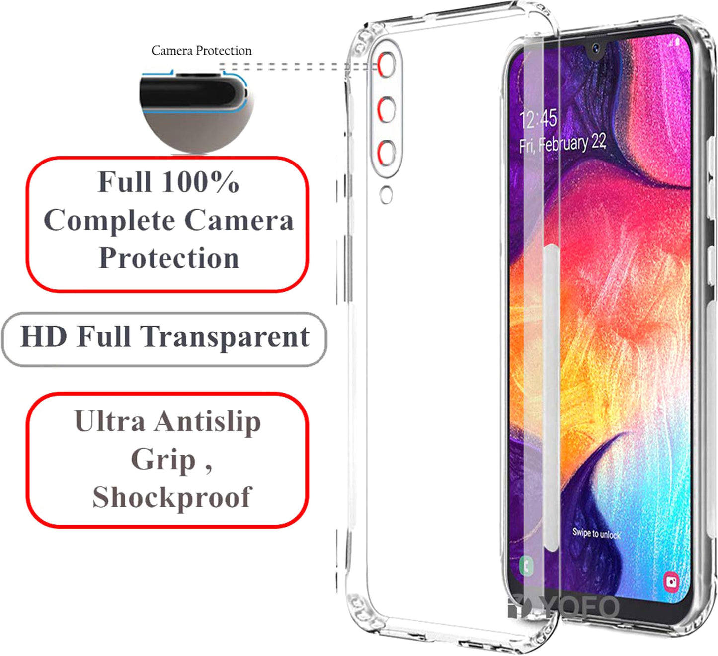 VAKIBO Super Premium Soft TPU Transparent Case With Dustplug,Side Grip,Corner Protection,lanyard Cuts,Camera Protection Suitable for Samsung A50