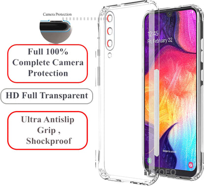 VAKIBO Super Premium Soft TPU Transparent Case With Dustplug,Side Grip,Corner Protection,lanyard Cuts,Camera Protection Suitable for Samsung A50