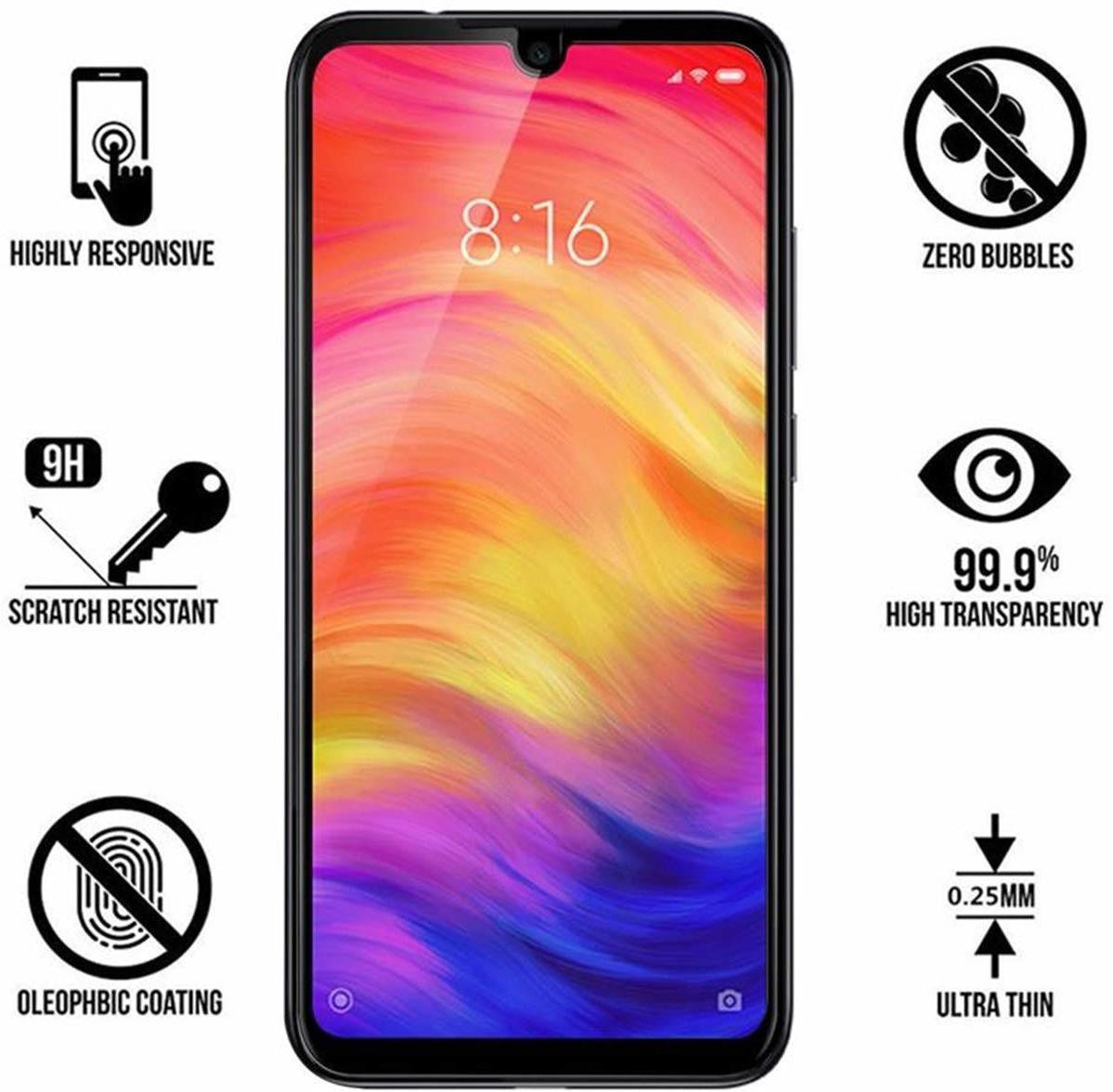 Super Premium Quality Tempered Glass Screen Guard Protector With Black Border Suitable For MI Redmi 7
