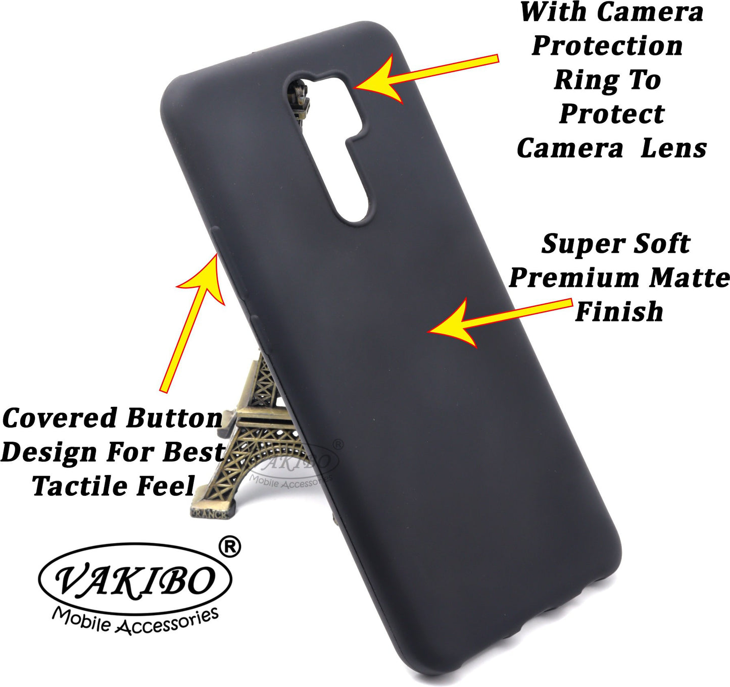 VAKIBO Matte Frosted Black Coloured Soft TPU Back Cover Case Suitable for Mi Redmi 9 Prime