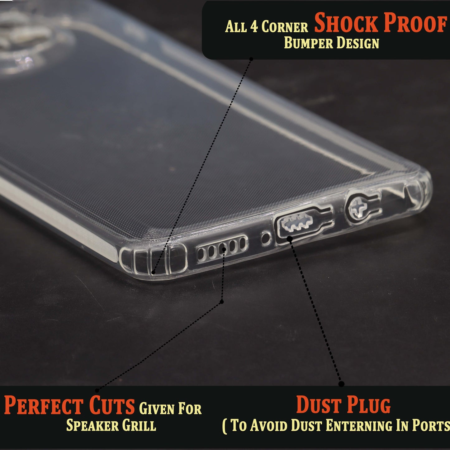 VAKIBO Super Premium Soft TPU Transparent Case With Dustplug,Side Grip,Corner Protection,lanyard Cuts,Camera Protection Suitable for Mi 10i