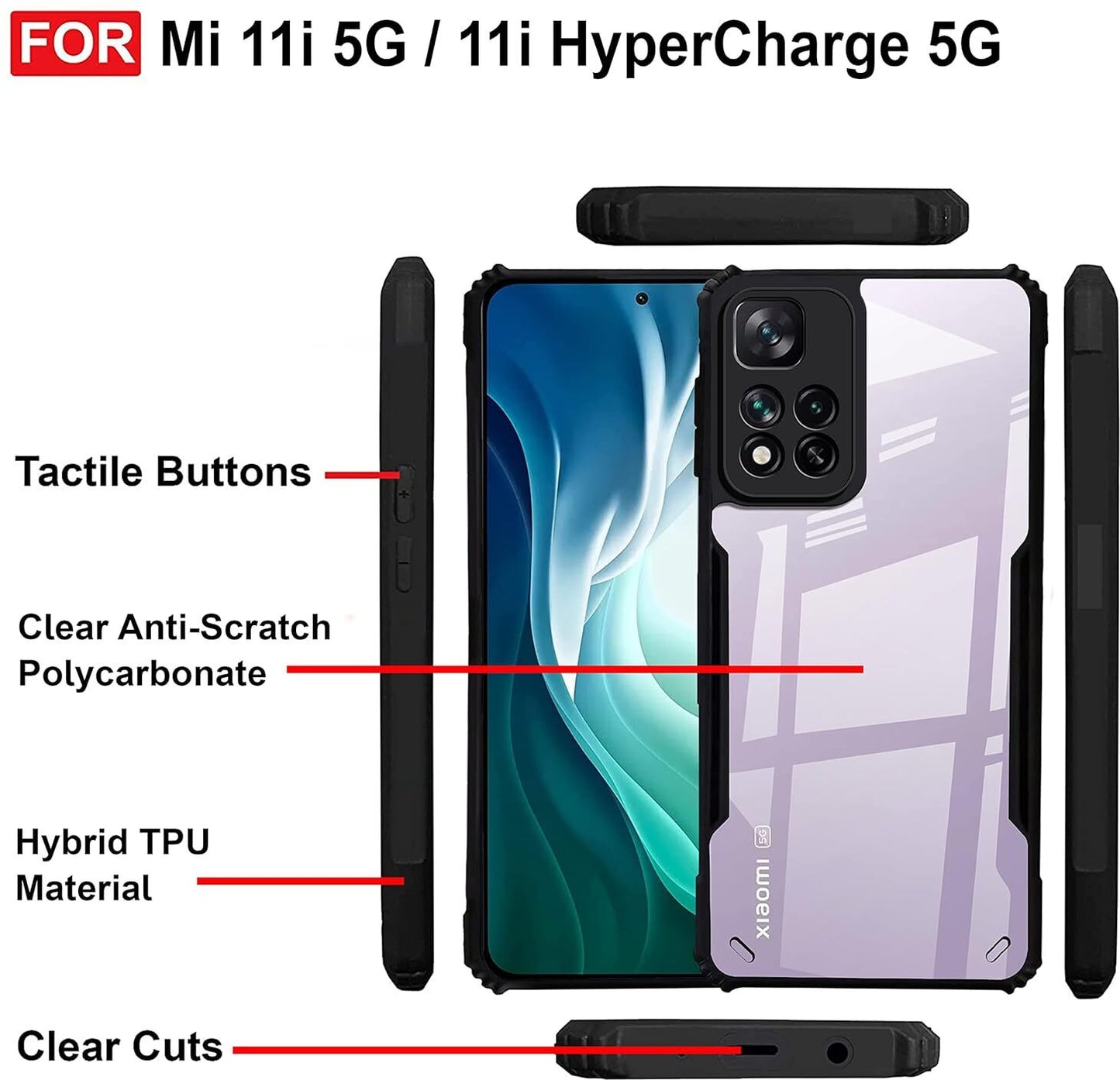 VAKIBO Best Selling Black and Transparent Coloured Made With Soft TPU and Acrylic Back Cover Case With 4 Corner and Camera Protection Suitable for Xiaomi 11i 5G