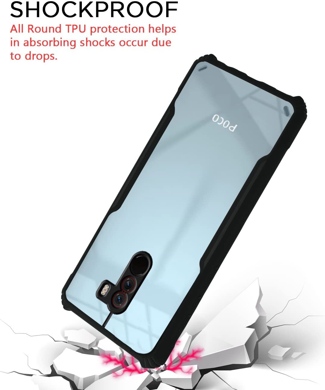 VAKIBO Best Selling Black and Transparent Back Cover Case Made With Soft TPU and Acrylic With 4 Corner and Camera Protection Suitable for Mi Poco F1