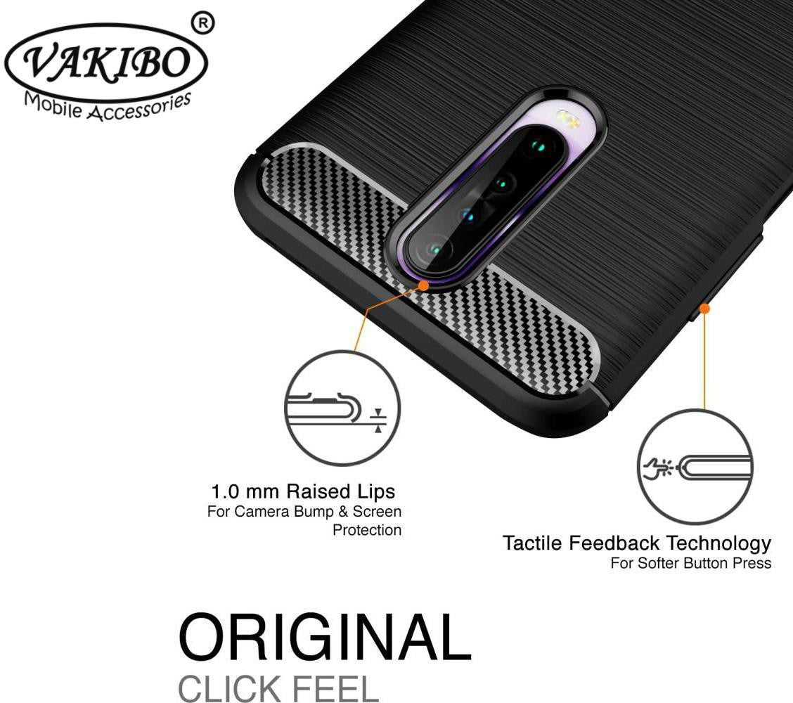 VAKIBO Carbon Fiber Brushed Black Coloured Soft TPU Back Cover Case With Camera Protection Ring Suitable for MI Poco X2