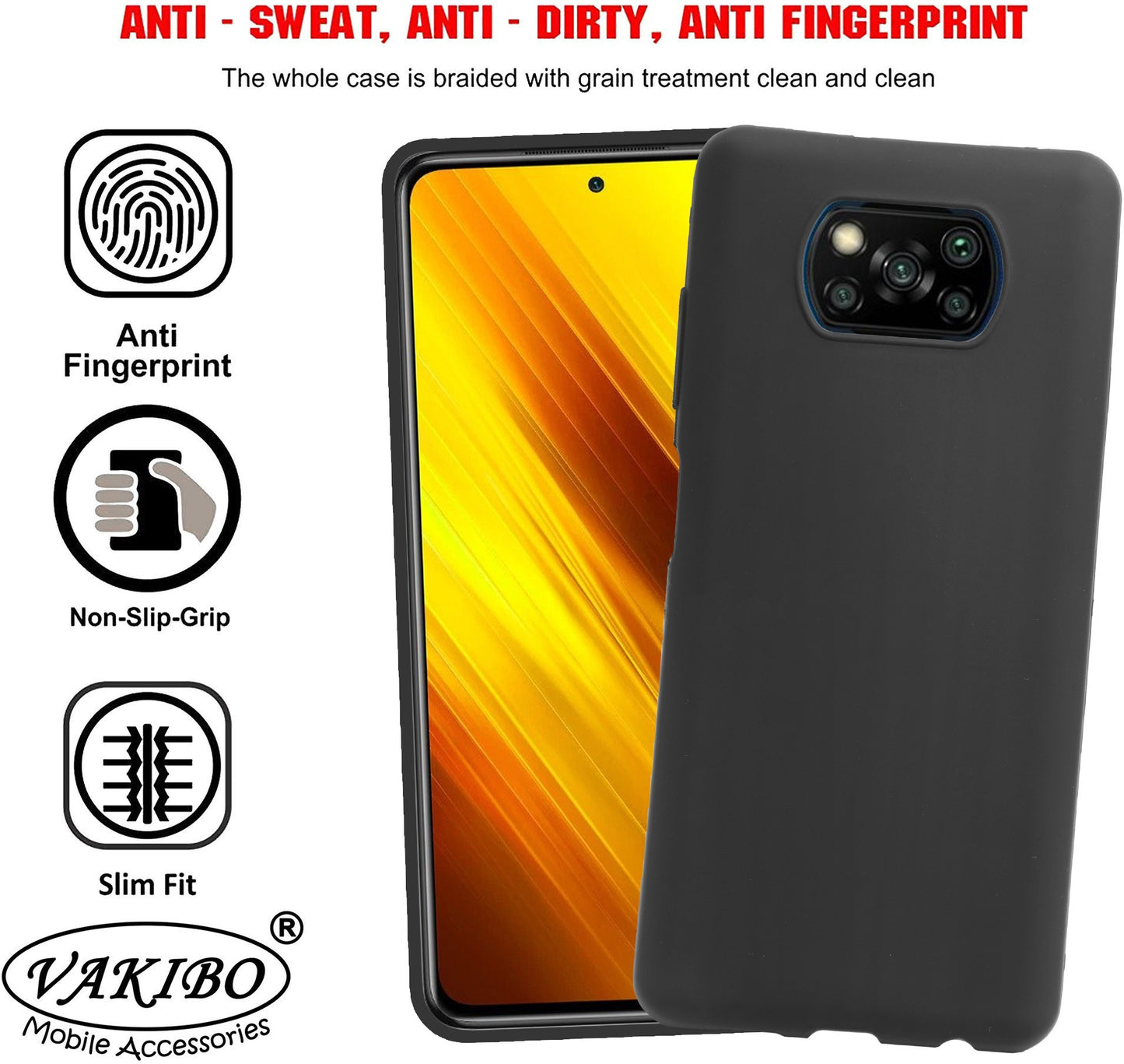 VAKIBO Matte Frosted Black Coloured Soft TPU Back Cover Case Suitable for Mi Poco X3