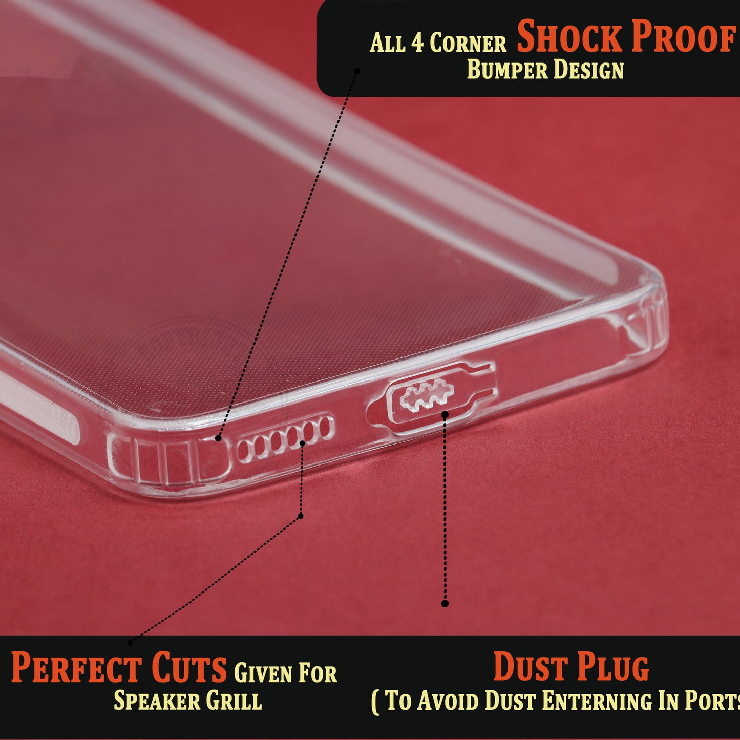 VAKIBO Super Premium Soft TPU Transparent Case With Dustplug,Side Grip,Corner Protection,lanyard Cuts,Camera Protection Suitable for Mi Poco X4 Pro