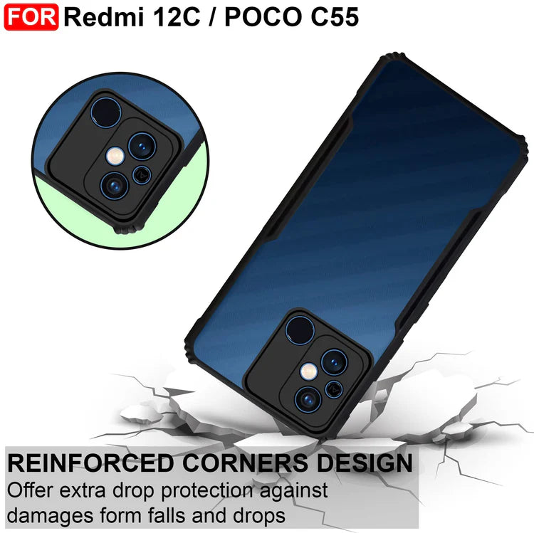 VAKIBO Best Selling Black and Transparent Back Cover Case Made With Soft TPU and Acrylic With 4 Corner and Camera Protection Suitable for Mi Poco C55