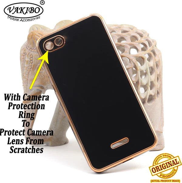VAKIBO Golden Chrome Border Black Coloured Soft TPU Back Cover Case With Camera Protection Suitable for Mi Redmi 6A