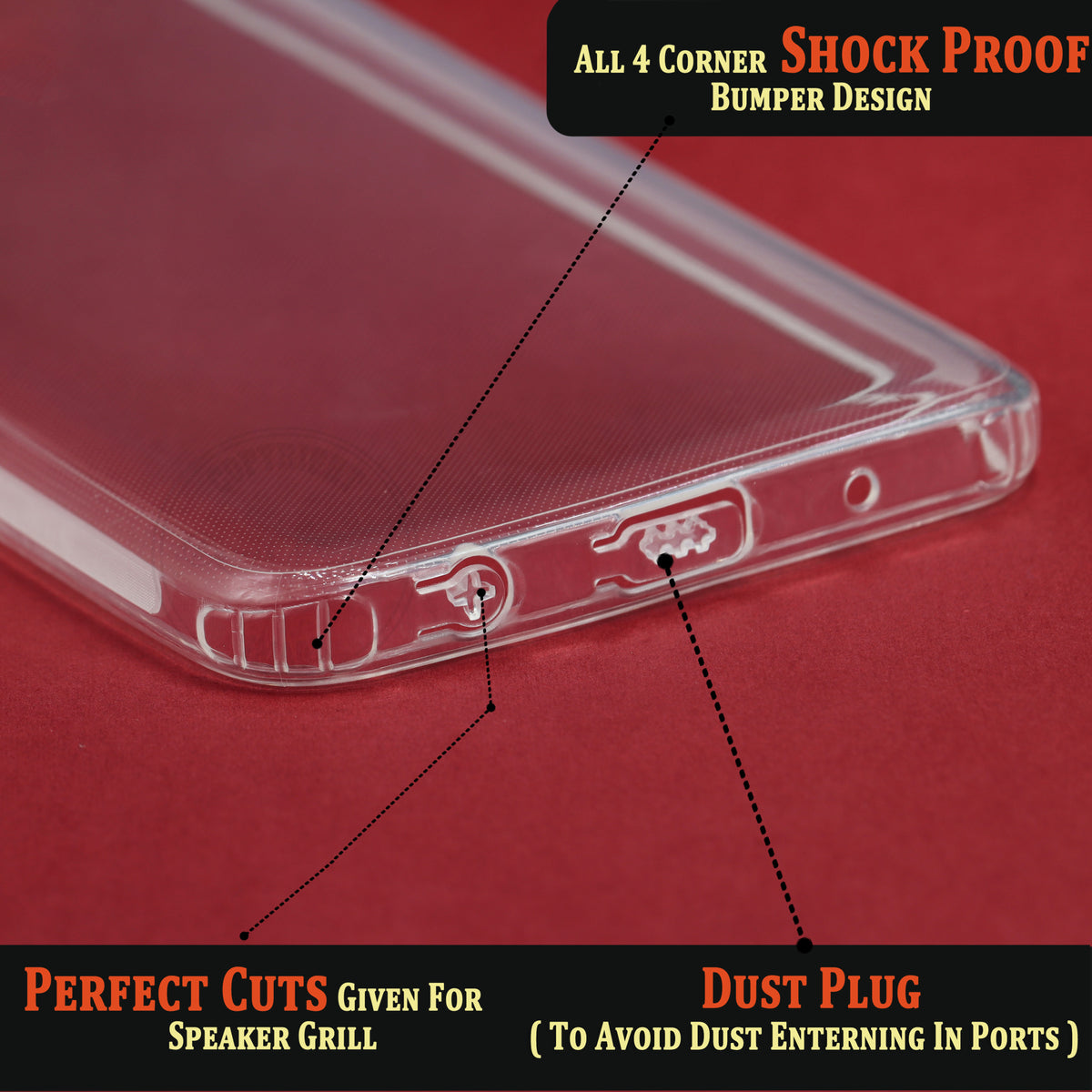 VAKIBO Super Premium Soft TPU Transparent Case With Dustplug,Side Grip,Corner Protection,lanyard Cuts,Camera Protection Suitable for Mi Poco C50