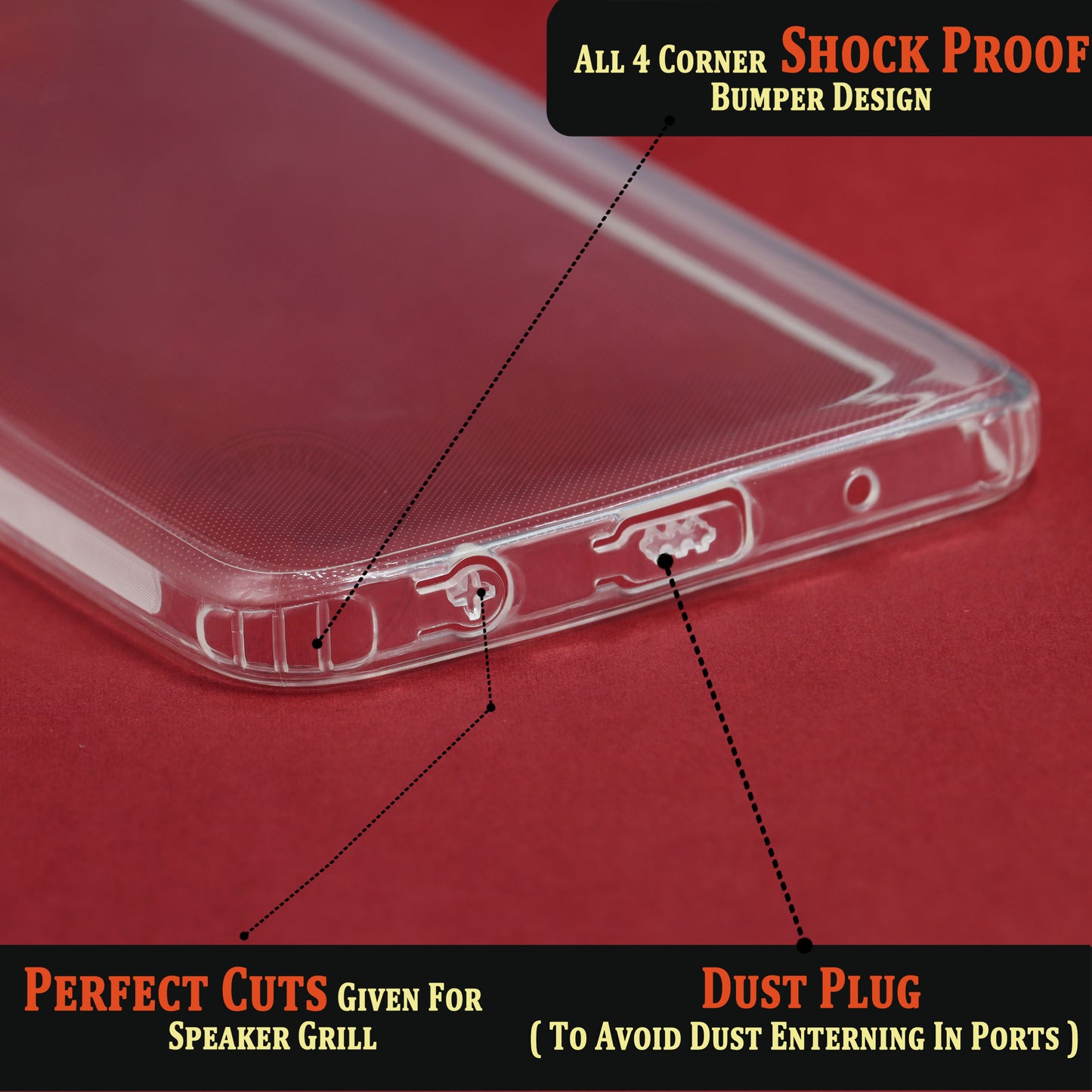 VAKIBO Super Premium Soft TPU Transparent Case With Dustplug,Side Grip,Corner Protection,lanyard Cuts,Camera Protection Suitable for Mi Redmi A2+