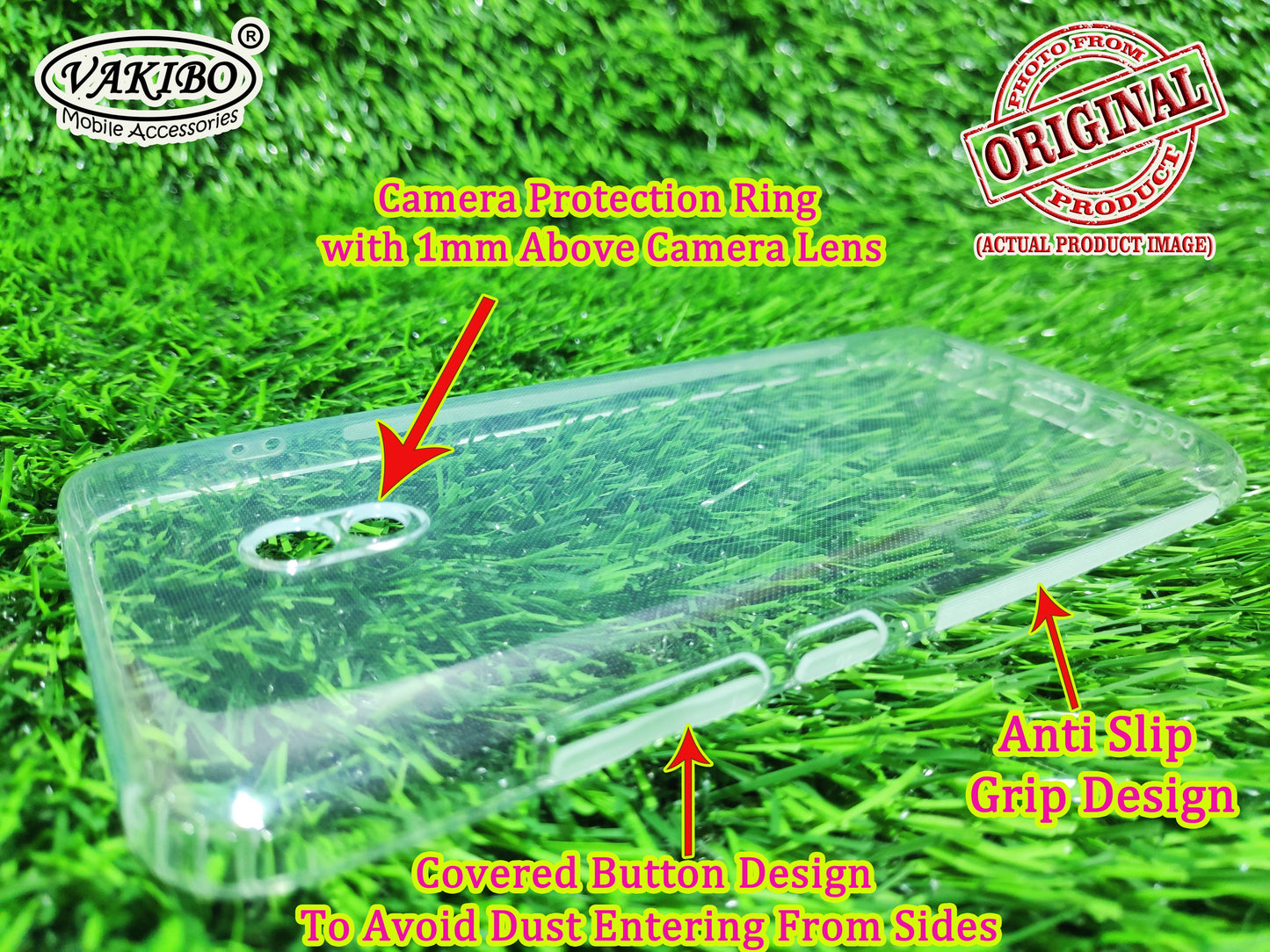 VAKIBO Super Premium Soft TPU Transparent Case With Dustplug,Side Grip,Corner Protection,lanyard Cuts,Camera Protection Suitable for MI Redmi 8A