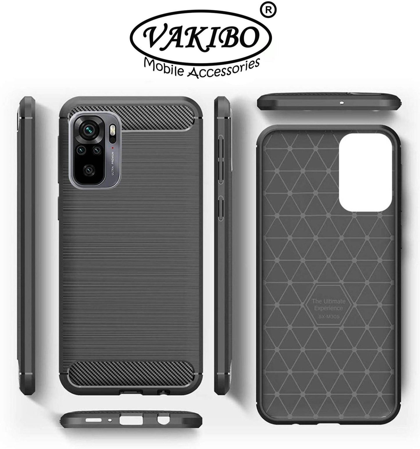 VAKIBO Carbon Fiber Brushed Black Coloured Soft TPU Back Cover Case With Camera Protection Ring Suitable for MI Redmi Note 10