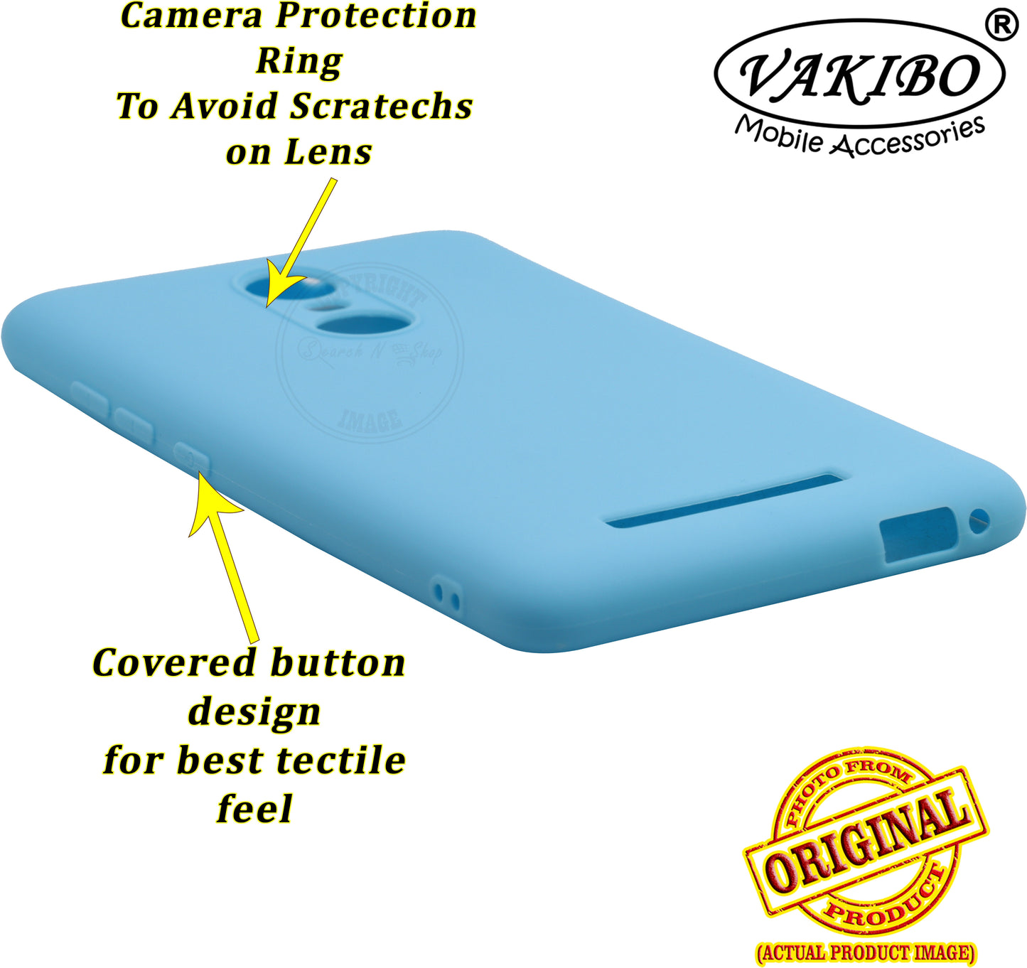 VAKIBO 1.2 MM Thick Sky Blue Coloured Soft TPU Rubber Back Cover Case With Camera Protection Ring Suitable for MI Redmi Note 3