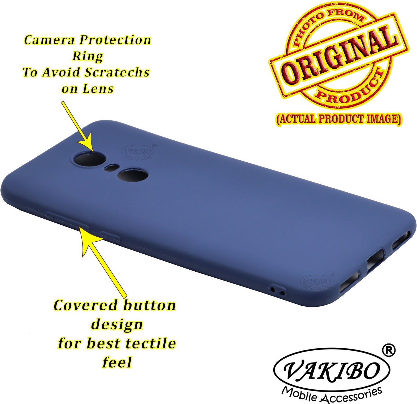 VAKIBO 1.2 MM Thick Blue Coloured Soft TPU Rubber Back Cover Case With Camera Protection Ring Suitable for Mi Redmi 5