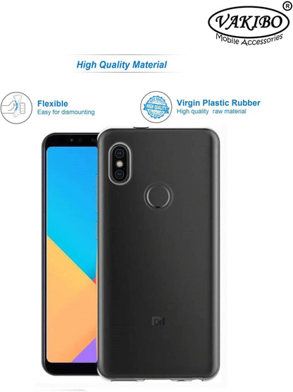 VAKIBO Super Premium Soft TPU Transparent Case With Dustplug,Side Grip,Corner Protection,lanyard Cuts,Camera Protection Suitable for Mi Redmi Note 6 Pro